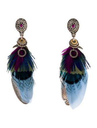 Gas Bijoux Feather Crystal Sao Drop Earrings