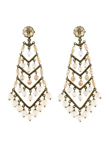 Pre-owned Gas Bijoux Enamel Beaded Drop Clip-on Earrings In Multi