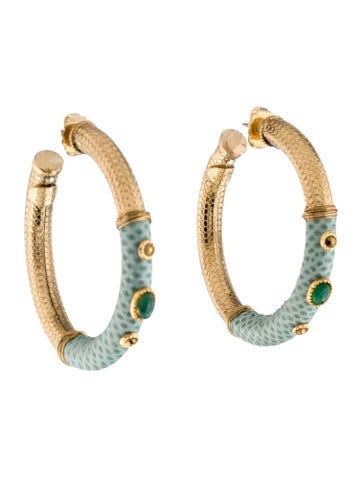 Pre-owned Gas Bijoux Leather & Crystal Hoop Earrings In Multi