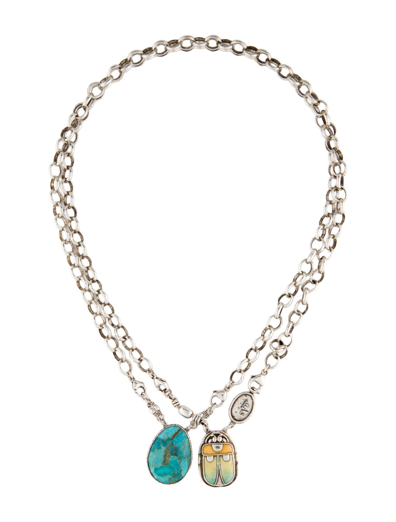 Gas Bijoux Enamel Scarabee Chain Pendant Necklace