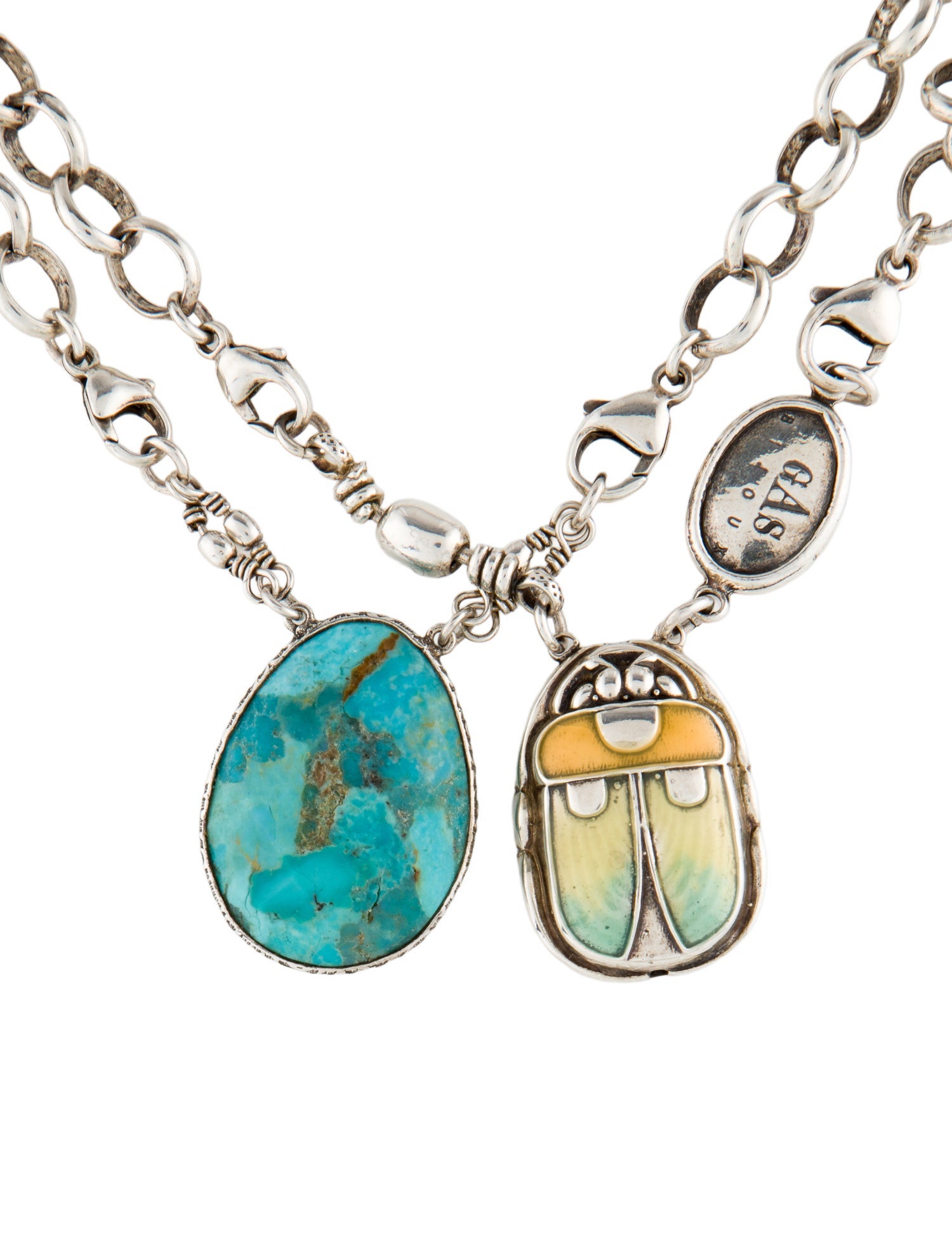 Gas Bijoux Enamel Scarabee Chain Pendant Necklace