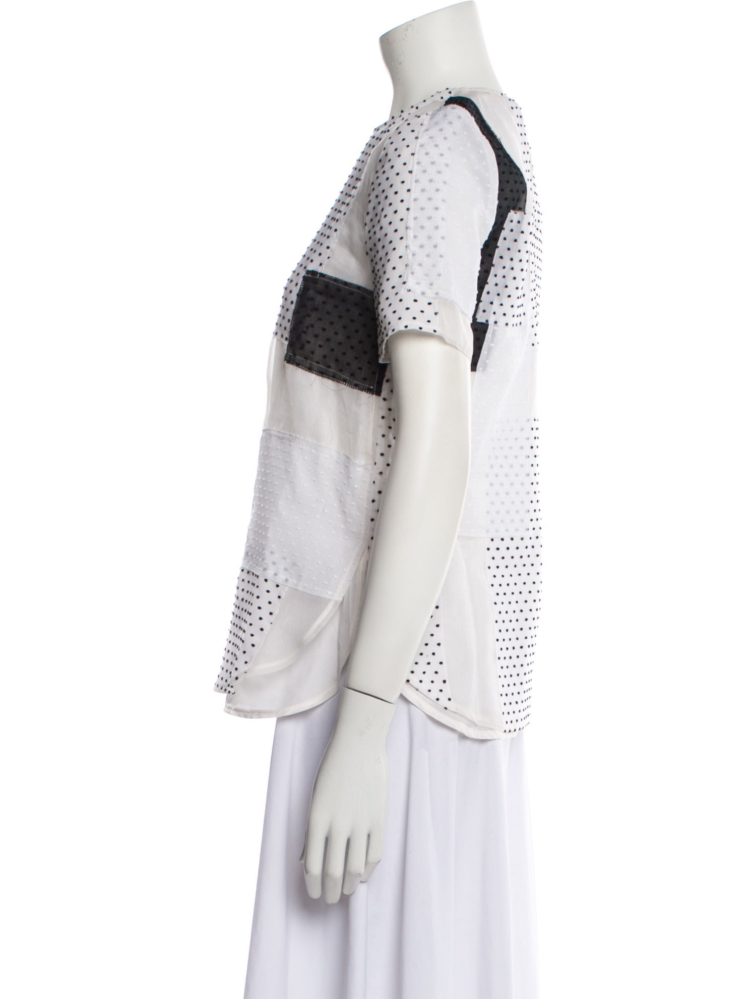 Gauchere Polka Dot Print Crew Neck Button-Up Top