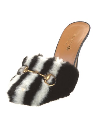 Gucci x Adidas Horsebit Accent Faux Fur Mules