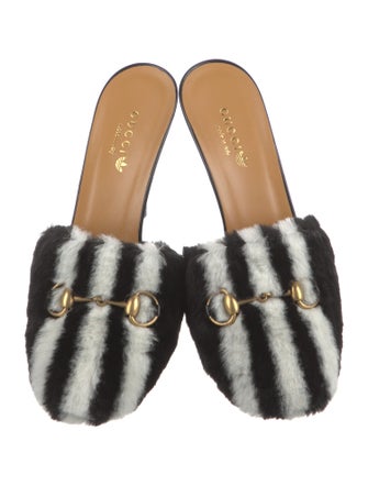 Gucci x Adidas Horsebit Accent Faux Fur Mules