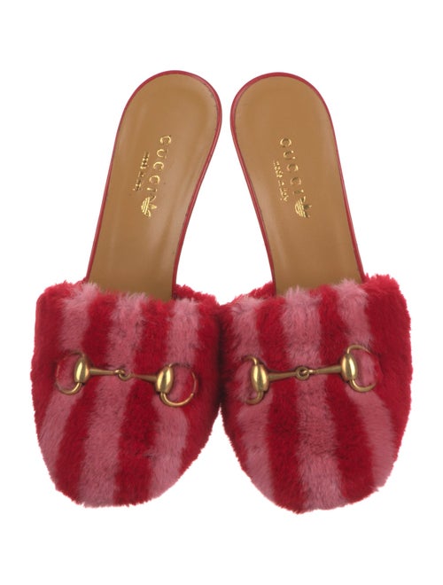 Gucci x Adidas Horsebit Accent Faux Fur Mules