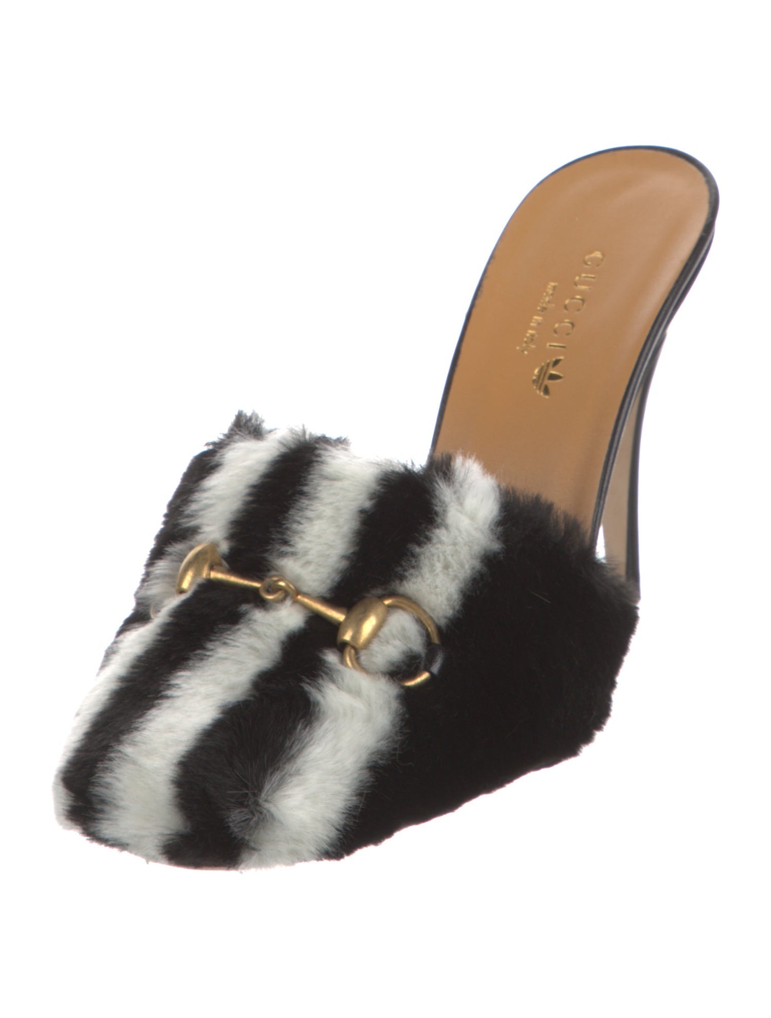 Gucci x Adidas Horsebit Accent Faux Fur Mules