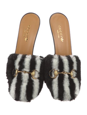Gucci x Adidas Horsebit Accent Faux Fur Mules