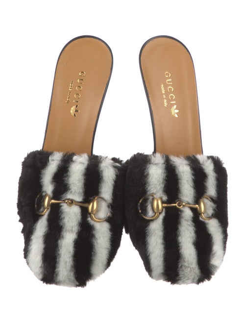 Gucci x Adidas Horsebit Accent Faux Fur Mules