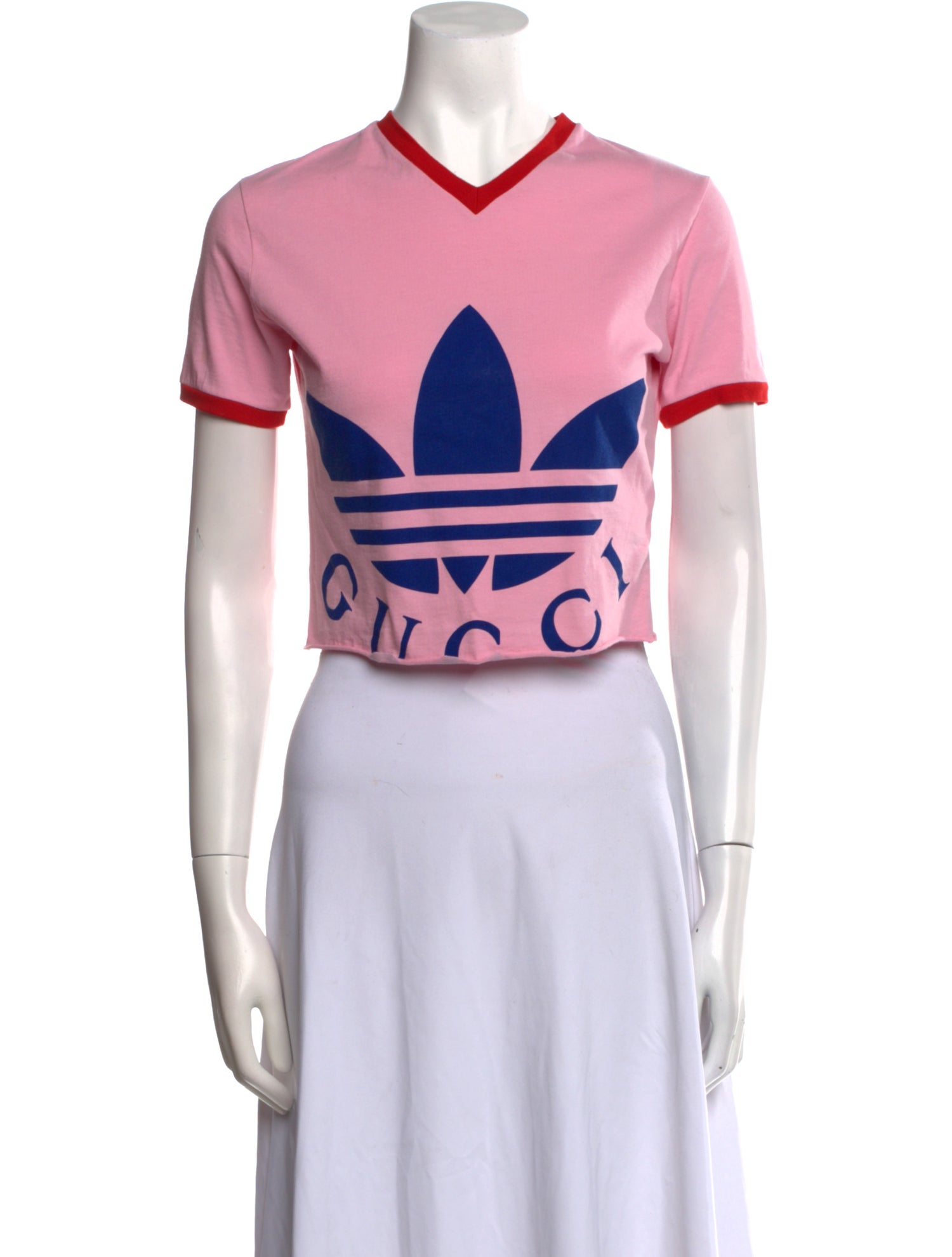 Gucci x Adidas Graphic Print V-Neck Crop Top