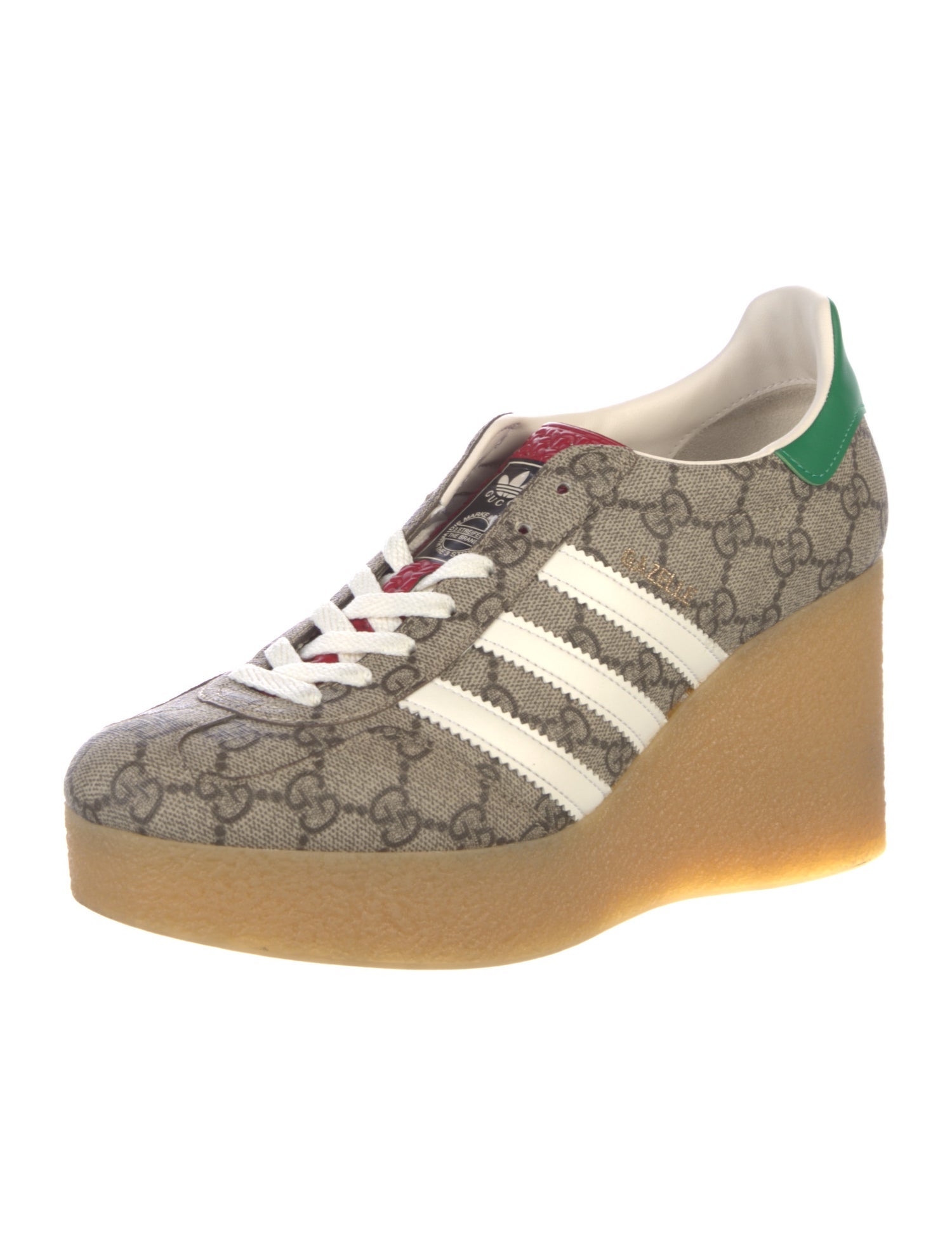 Gucci x Adidas GG Supreme Leather Trim Embellishment Wedge Sneakers