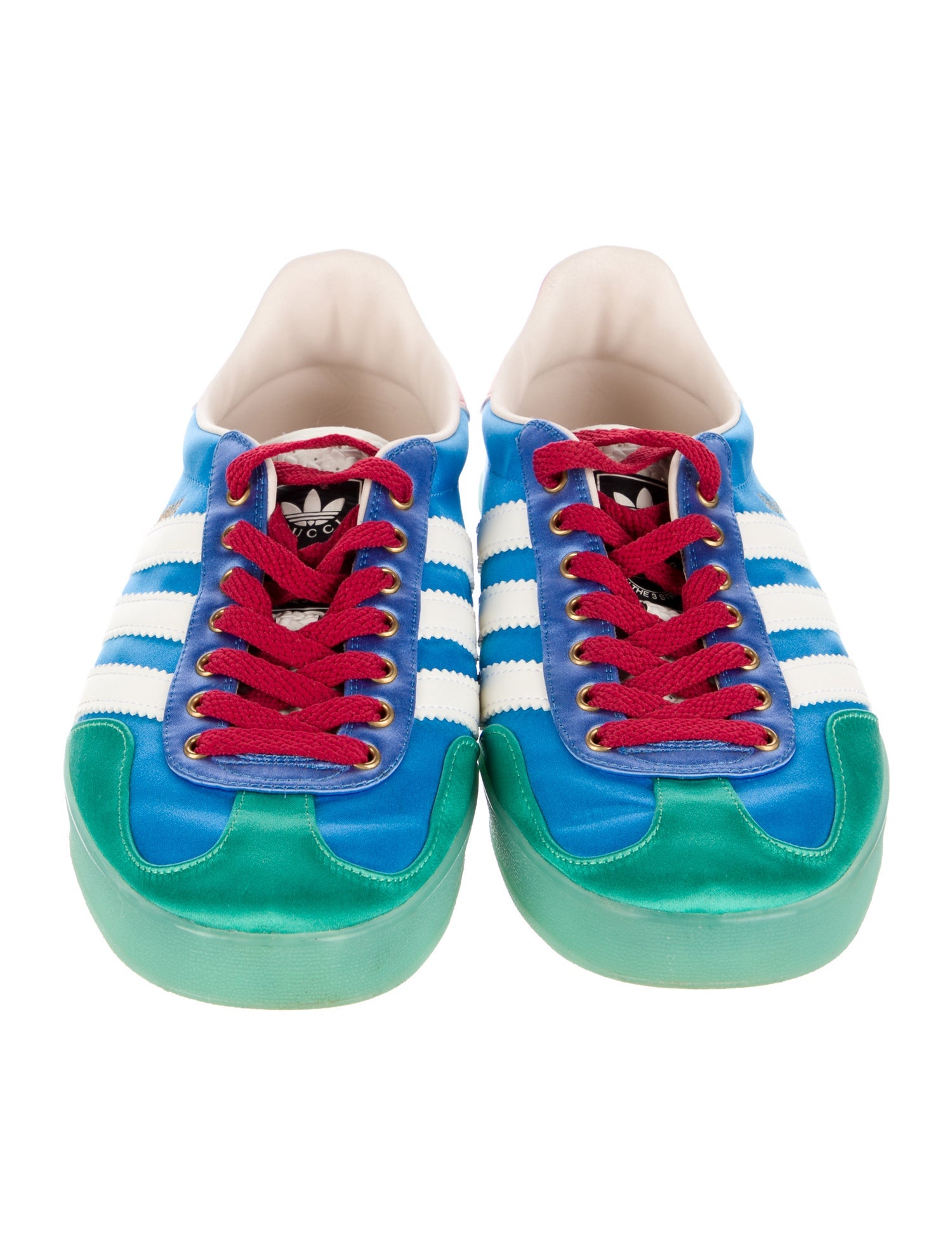adidas gazelle silver green womens adidas x Gucci Gazelle Light Blue Silk Duchesse Sneakers Blue / Gucci