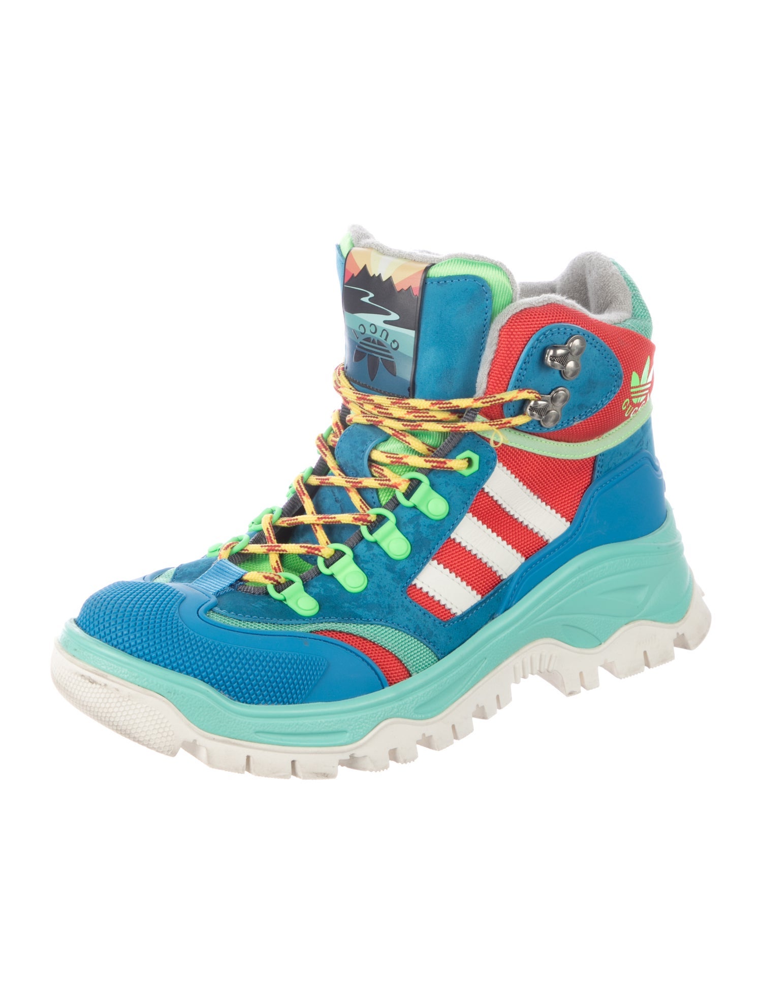 Gucci x Adidas Canvas Colorblock Pattern Hiking Boots