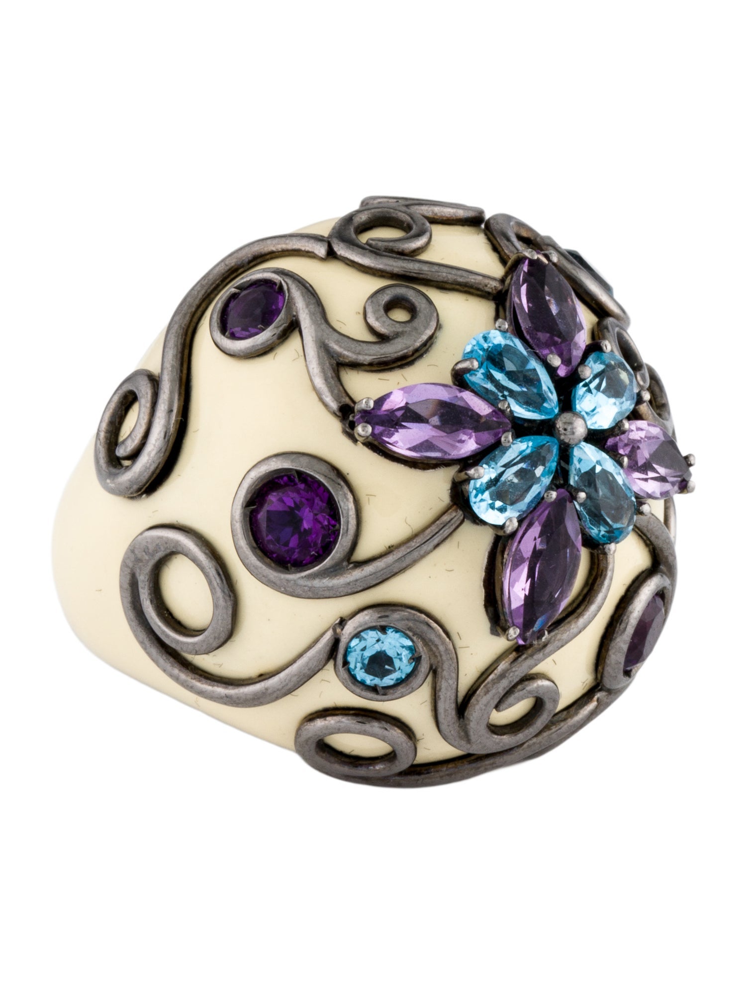 Garavelli Topaz, Amethyst, & Enamel Cocktail Ring