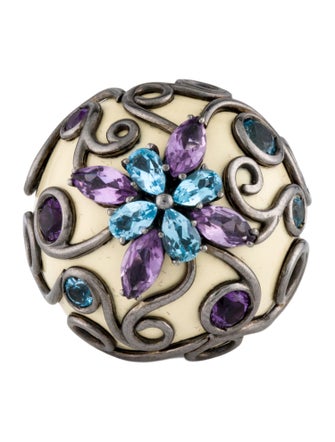 Garavelli Topaz, Amethyst, & Enamel Cocktail Ring