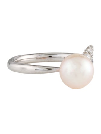 Gabriel & Co. 14K Pearl & Diamond Leaf Ring