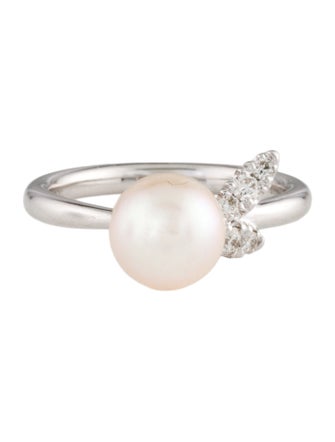 Gabriel & Co. 14K Pearl & Diamond Leaf Ring