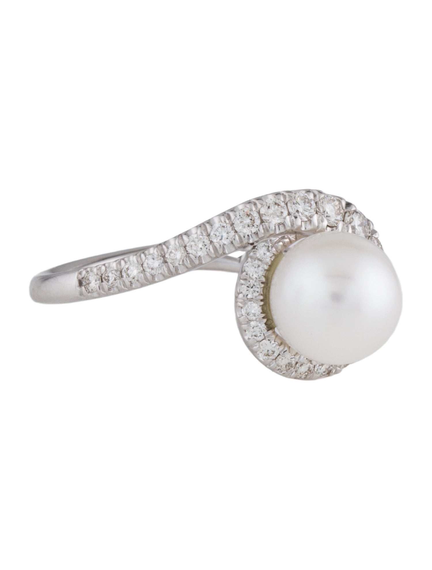 Gabriel & Co. 14K Pearl & Diamond Curved Halo Ring