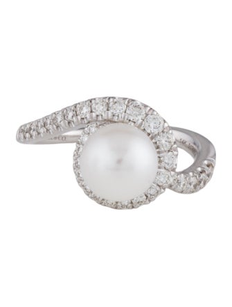 Gabriel & Co. 14K Pearl & Diamond Curved Halo Ring