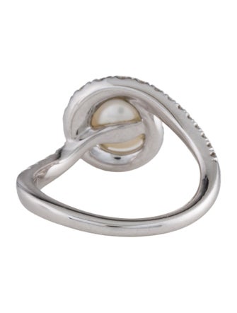 Gabriel & Co. 14K Pearl & Diamond Curved Halo Ring