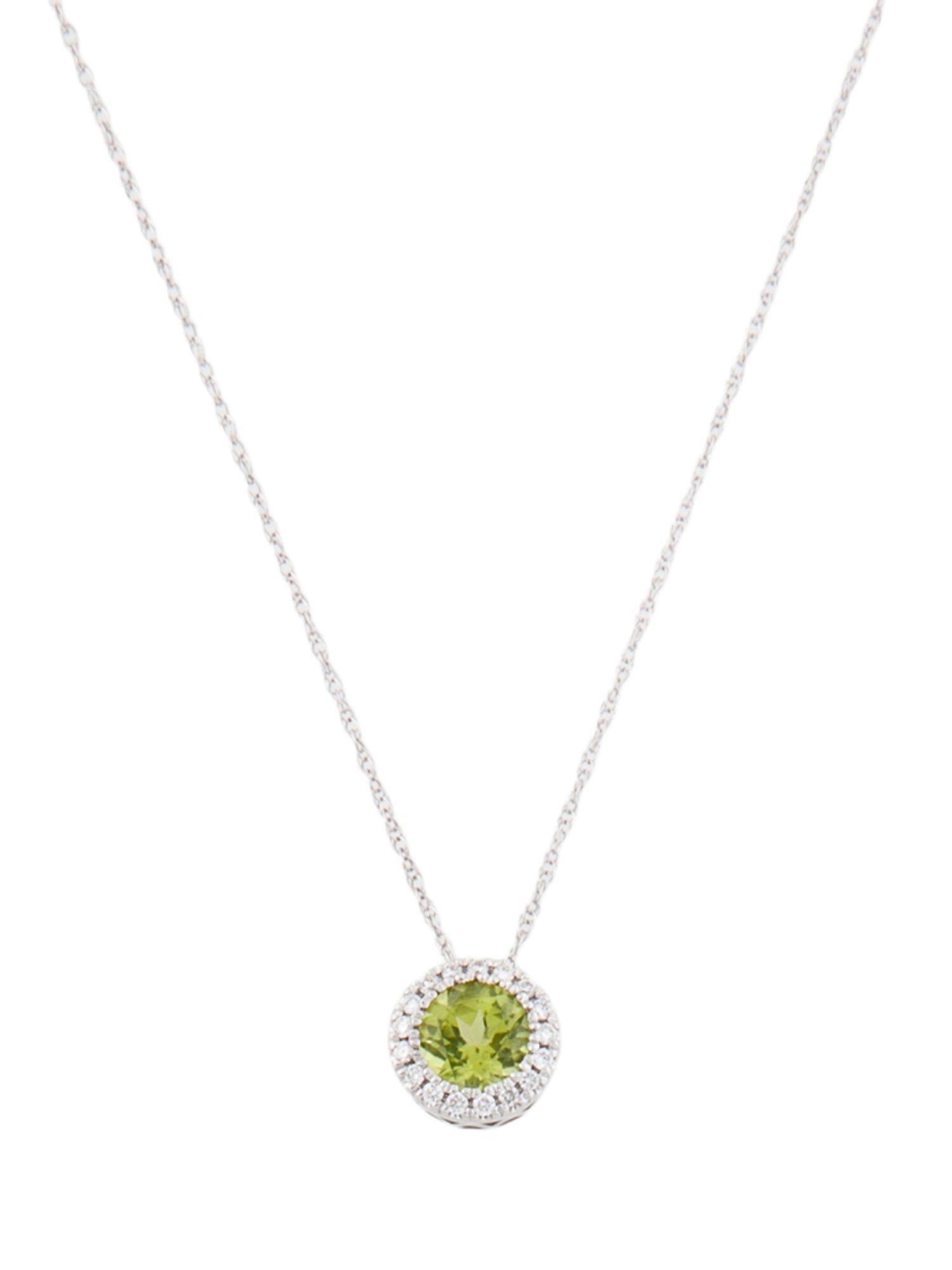 Gabriel & Co. 14K Peridot & Diamond Halo Pendant Necklace