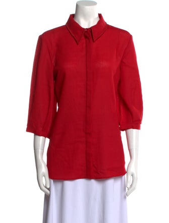 Gabriela Hearst Virgin Wool Three-Quarter Sleeve Button-Up Top