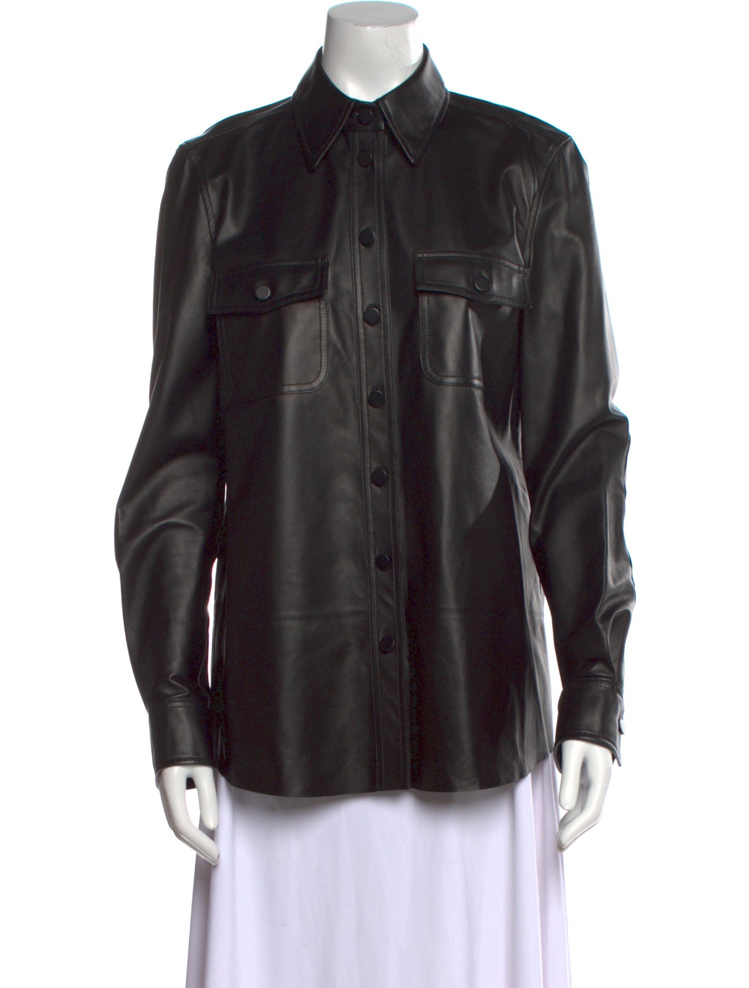 Gabriela Hearst Lamb Leather Long Sleeve Button-Up Top