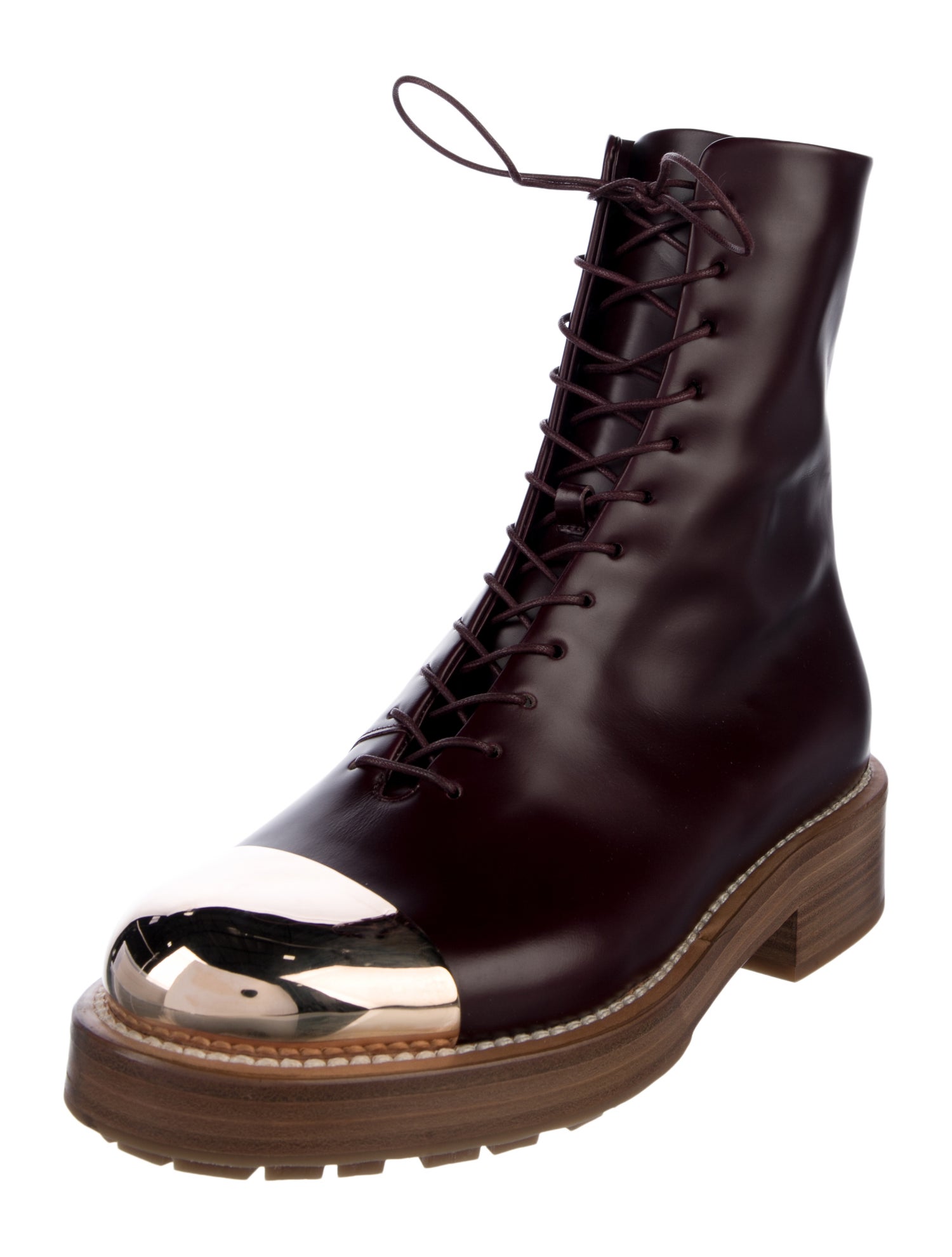 Gabriela Hearst Leather Colorblock Pattern Combat Boots
