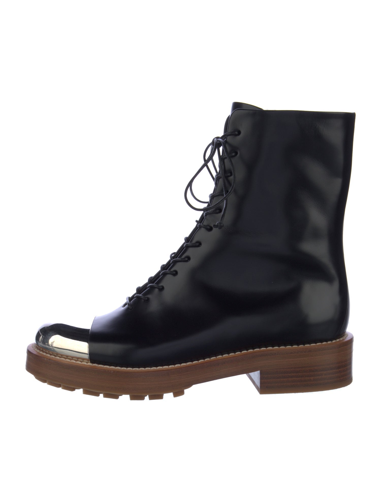Gabriela Hearst Leather Colorblock Pattern Combat Boots