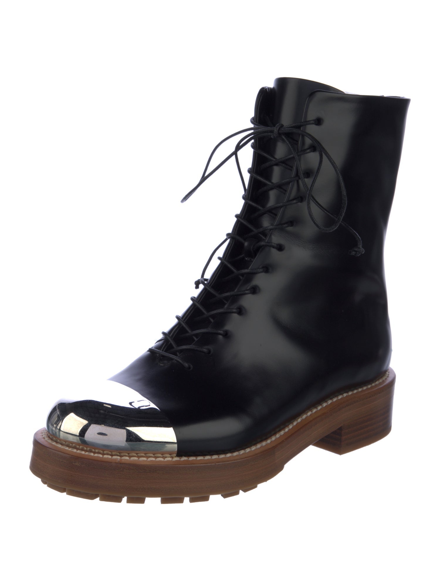 Gabriela Hearst Leather Colorblock Pattern Combat Boots