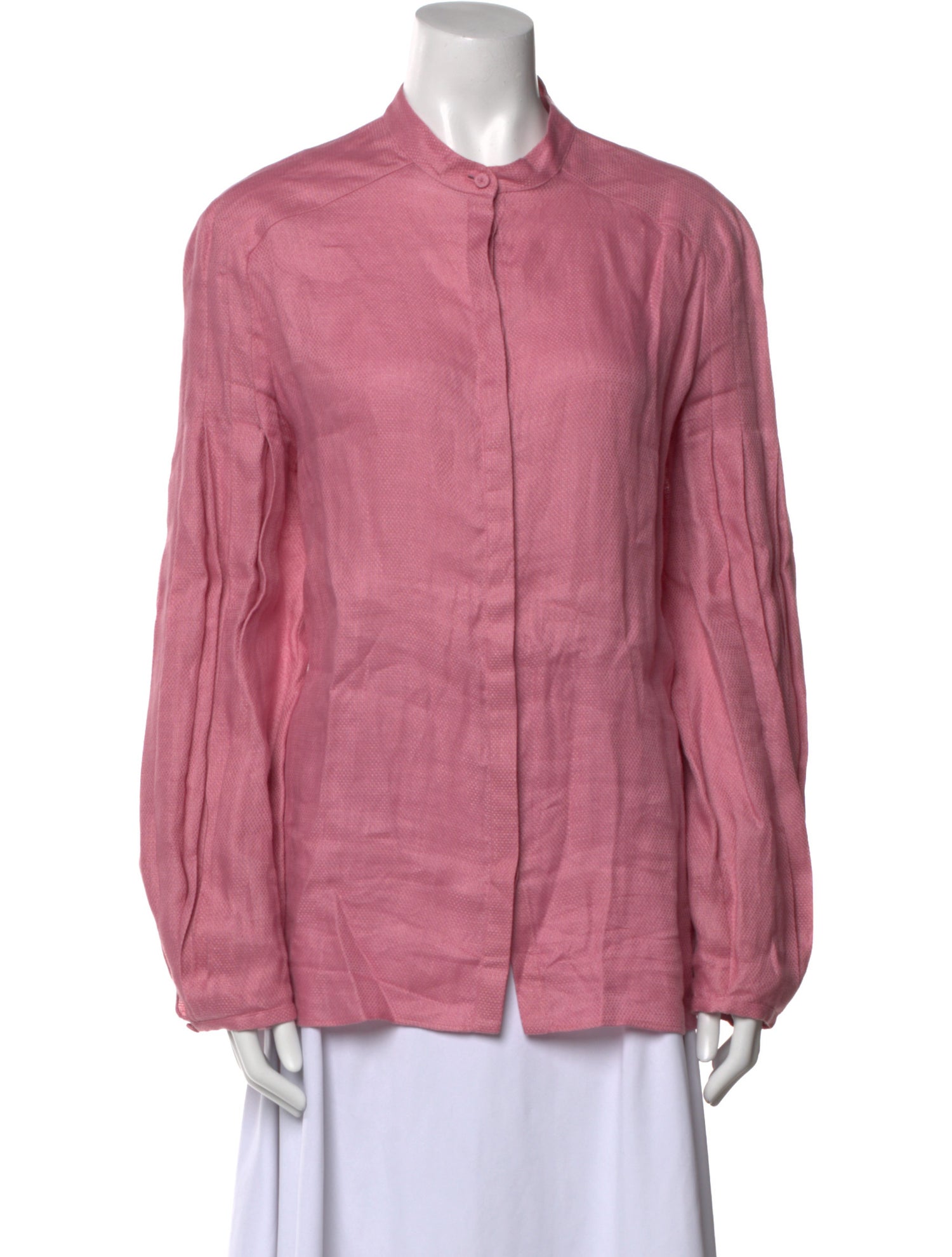Gabriela Hearst Linen Mock Neck Button-Up Top