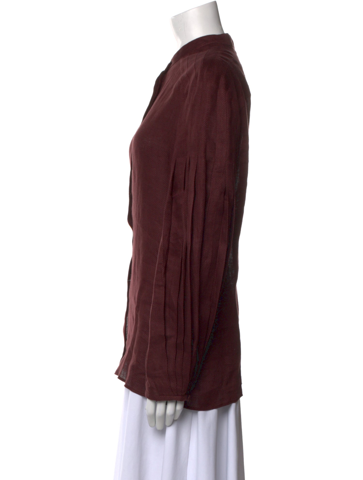 Gabriela Hearst Linen Mock Neck Button-Up Top