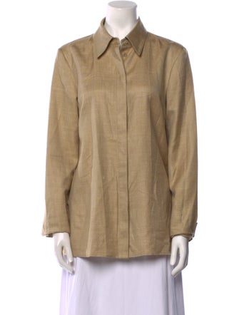 Gabriela Hearst Wool Long Sleeve Button-Up Top
