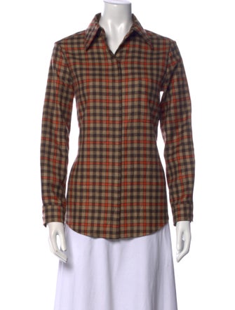 Gabriela Hearst Cashmere Plaid Print Button-Up Top
