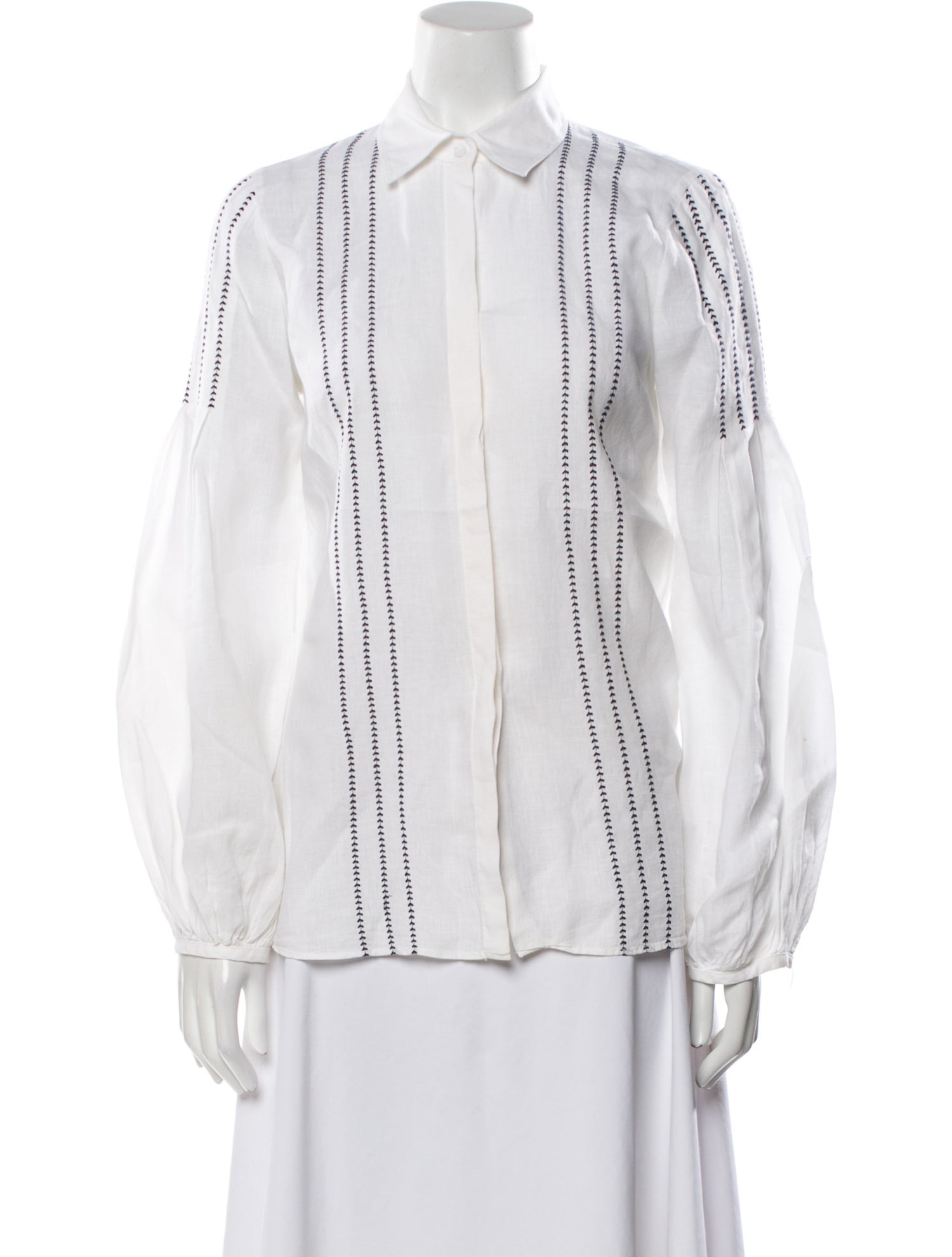 Gabriela Hearst Linen Long Sleeve Button-Up Top