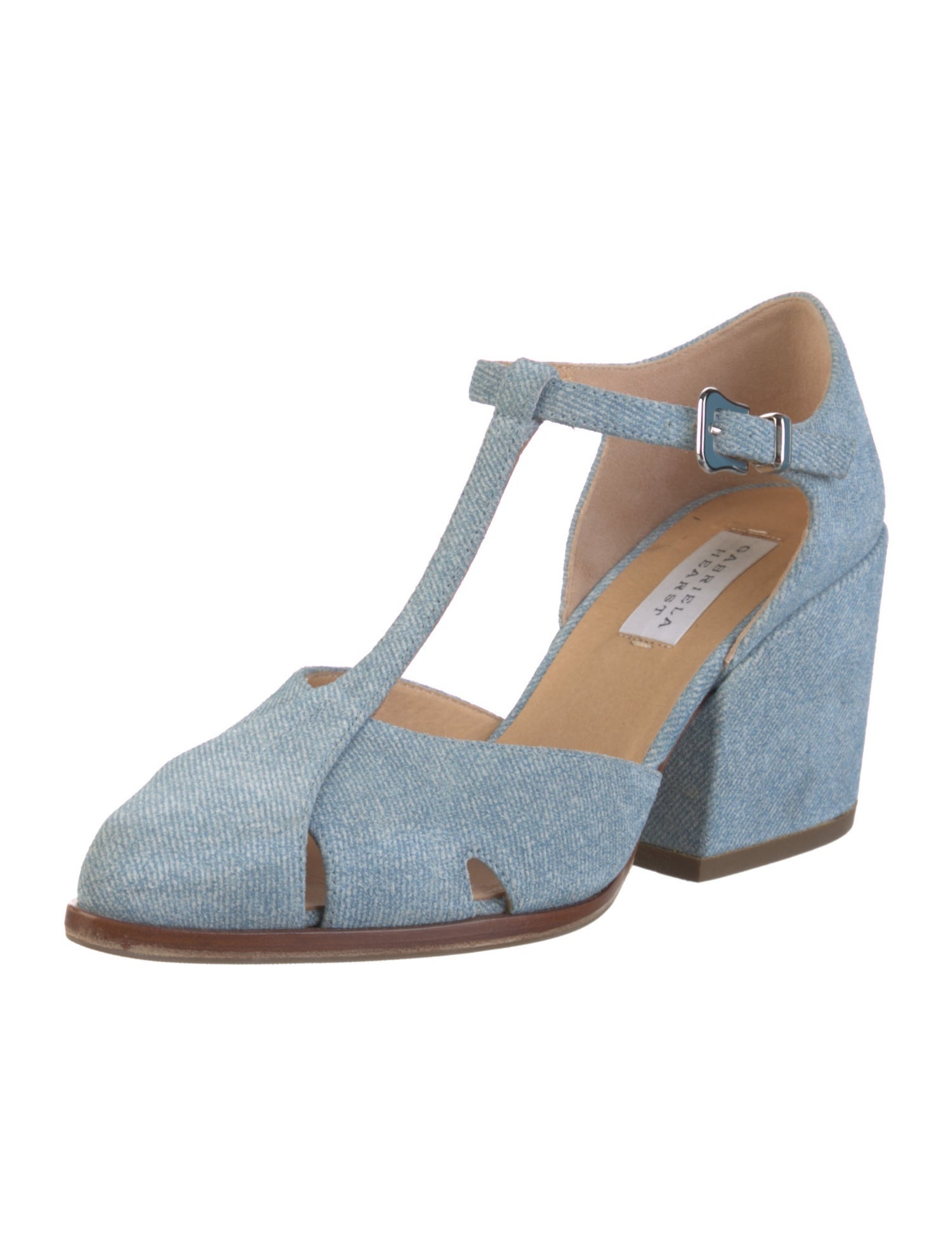 Gabriela Hearst Denim Cutout Accent T-Strap Pumps