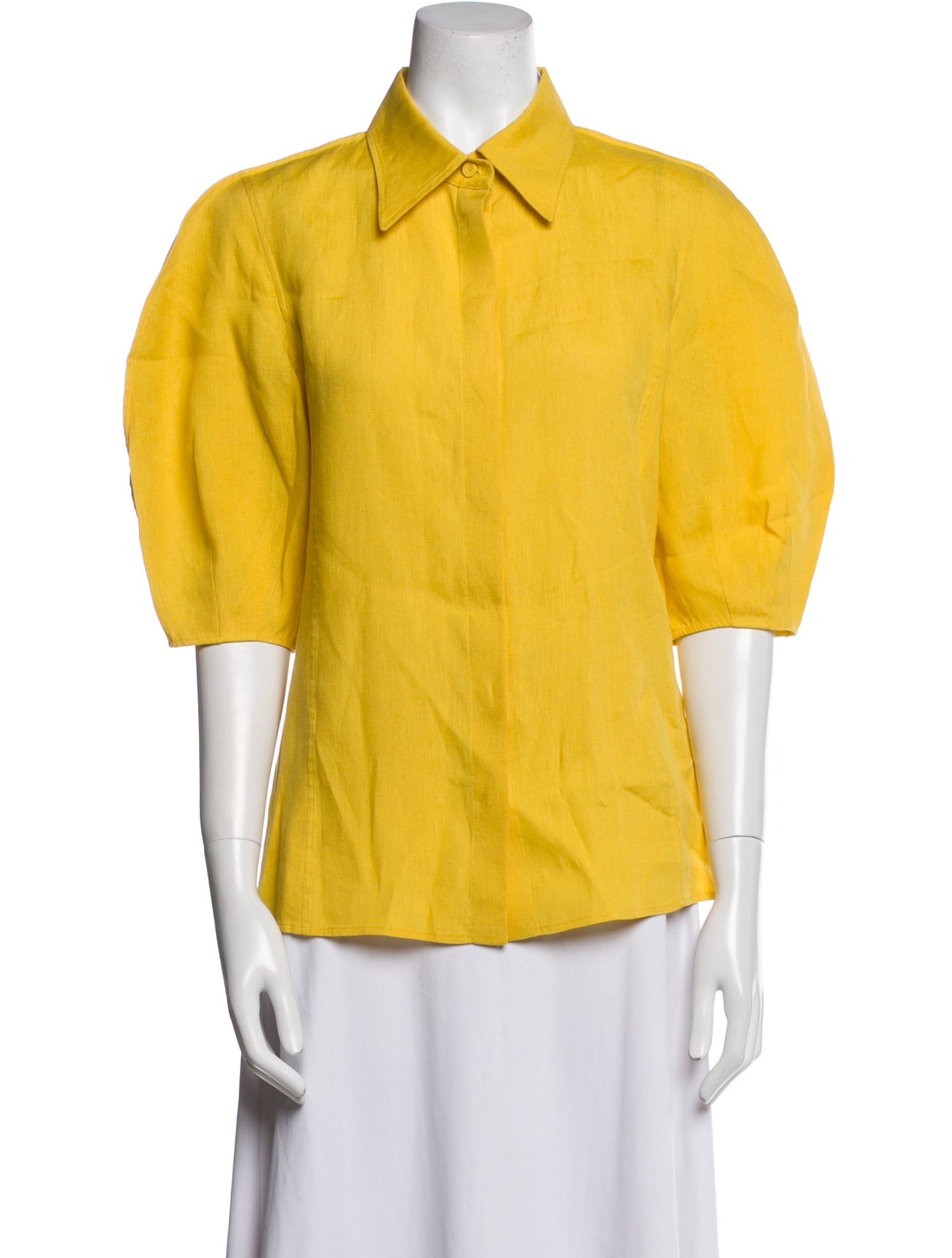 Gabriela Hearst Linen Three-Quarter Sleeve Button-Up Top