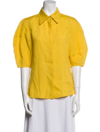 Gabriela Hearst Linen Three-Quarter Sleeve Button-Up Top