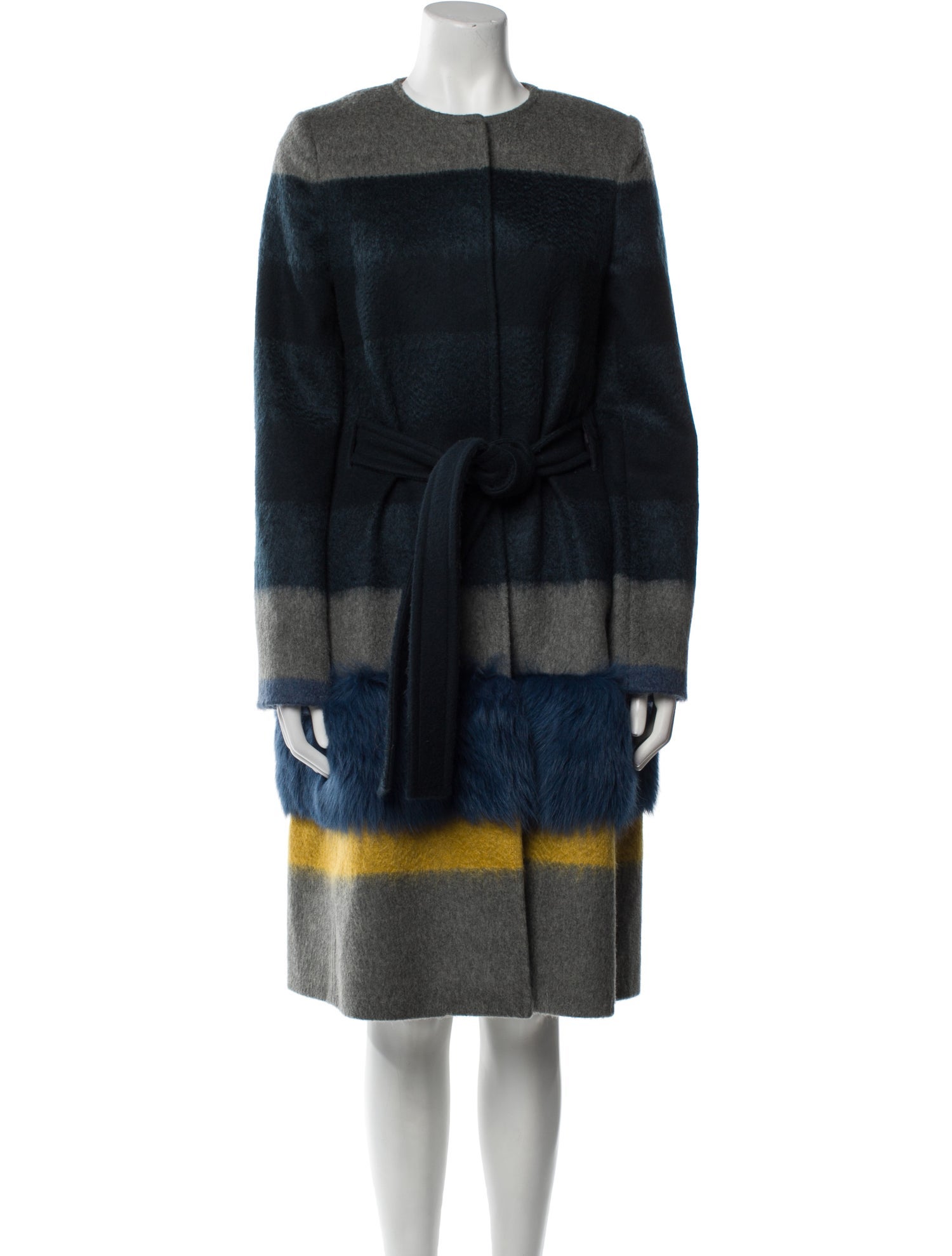 Gabriela Hearst Virgin Wool Colorblock Pattern Fur Coat