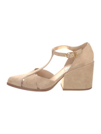 Gabriela Hearst Suede Cutout Accent T-Strap Pumps