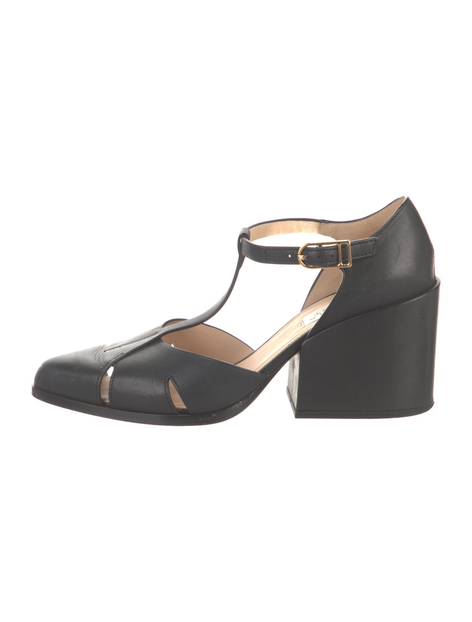 Gabriela Hearst Leather Cutout Accent T-Strap Pumps