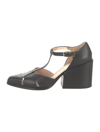 Gabriela Hearst Leather Cutout Accent T-Strap Pumps