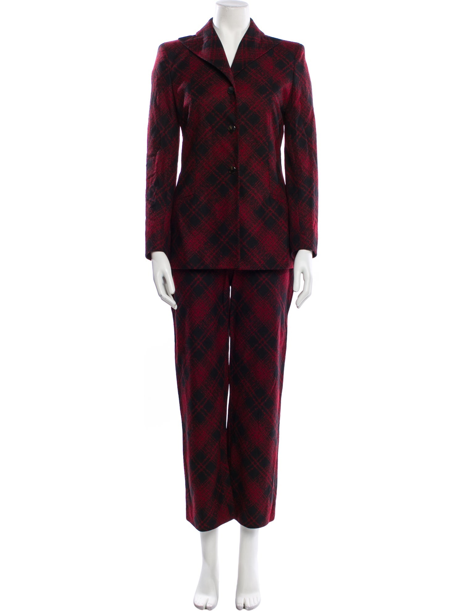 Genny Wool Plaid Print Pantsuit