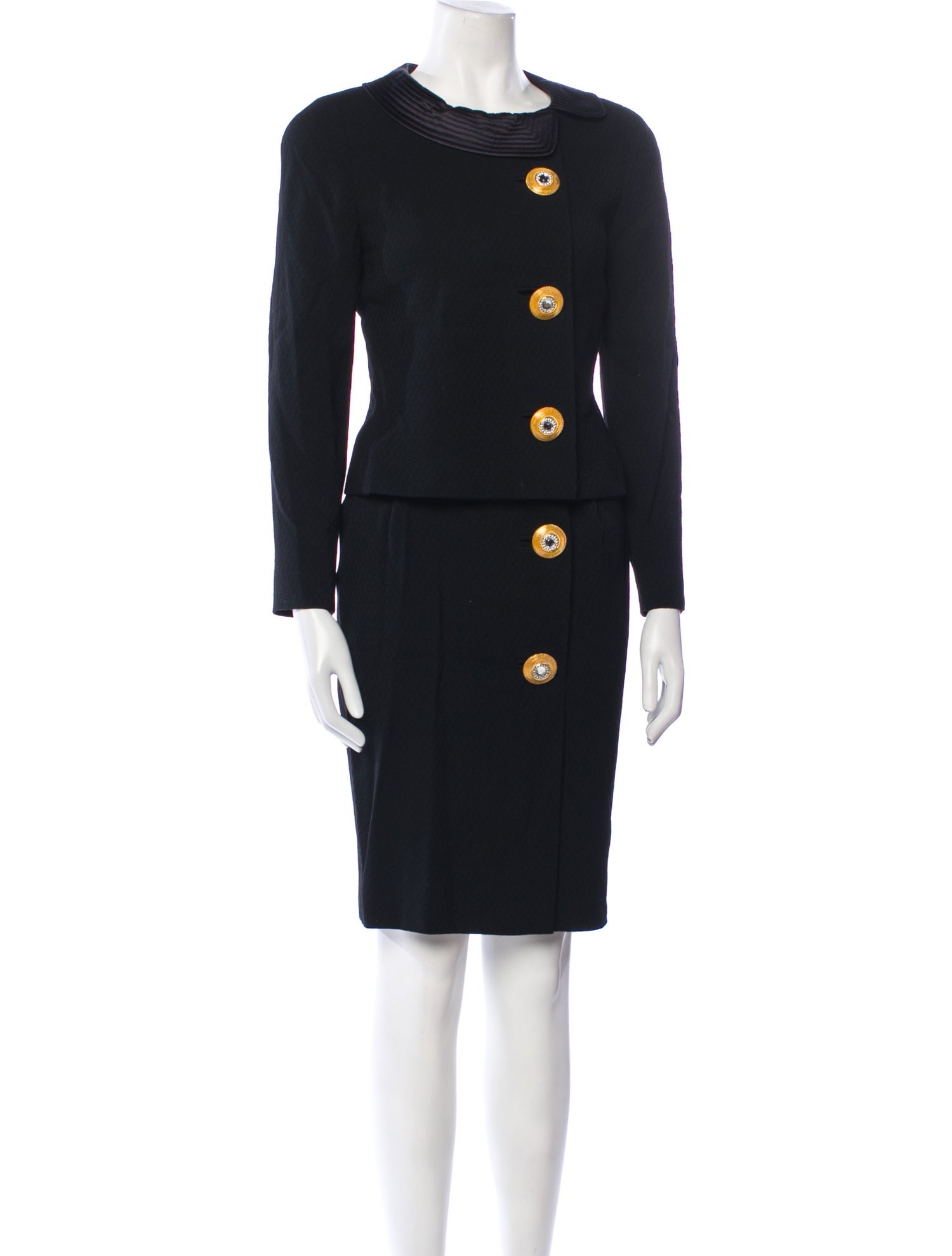 Genny Wool Crystal Embellishments Skirt Suit