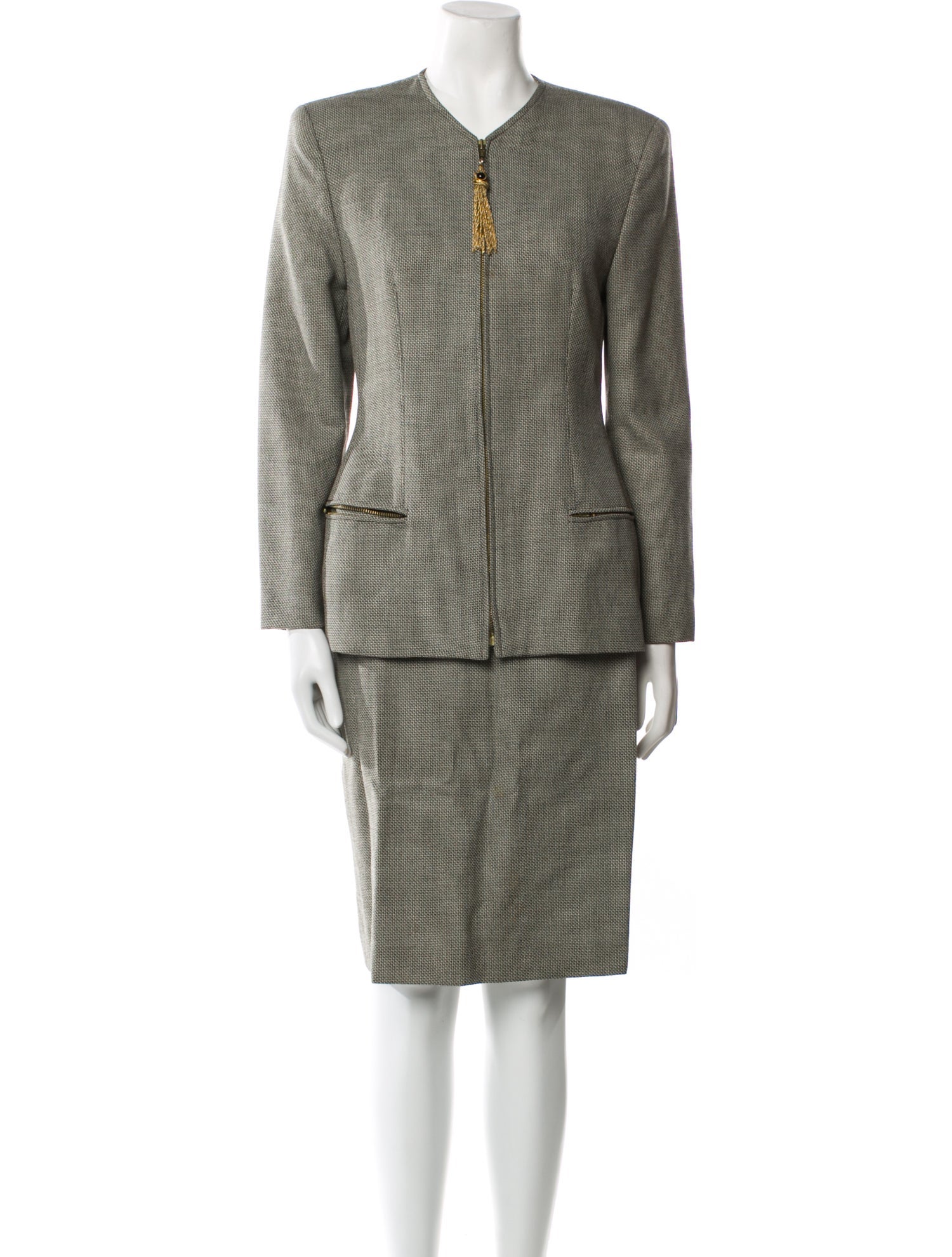 Genny Wool Tassel Accents Skirt Suit