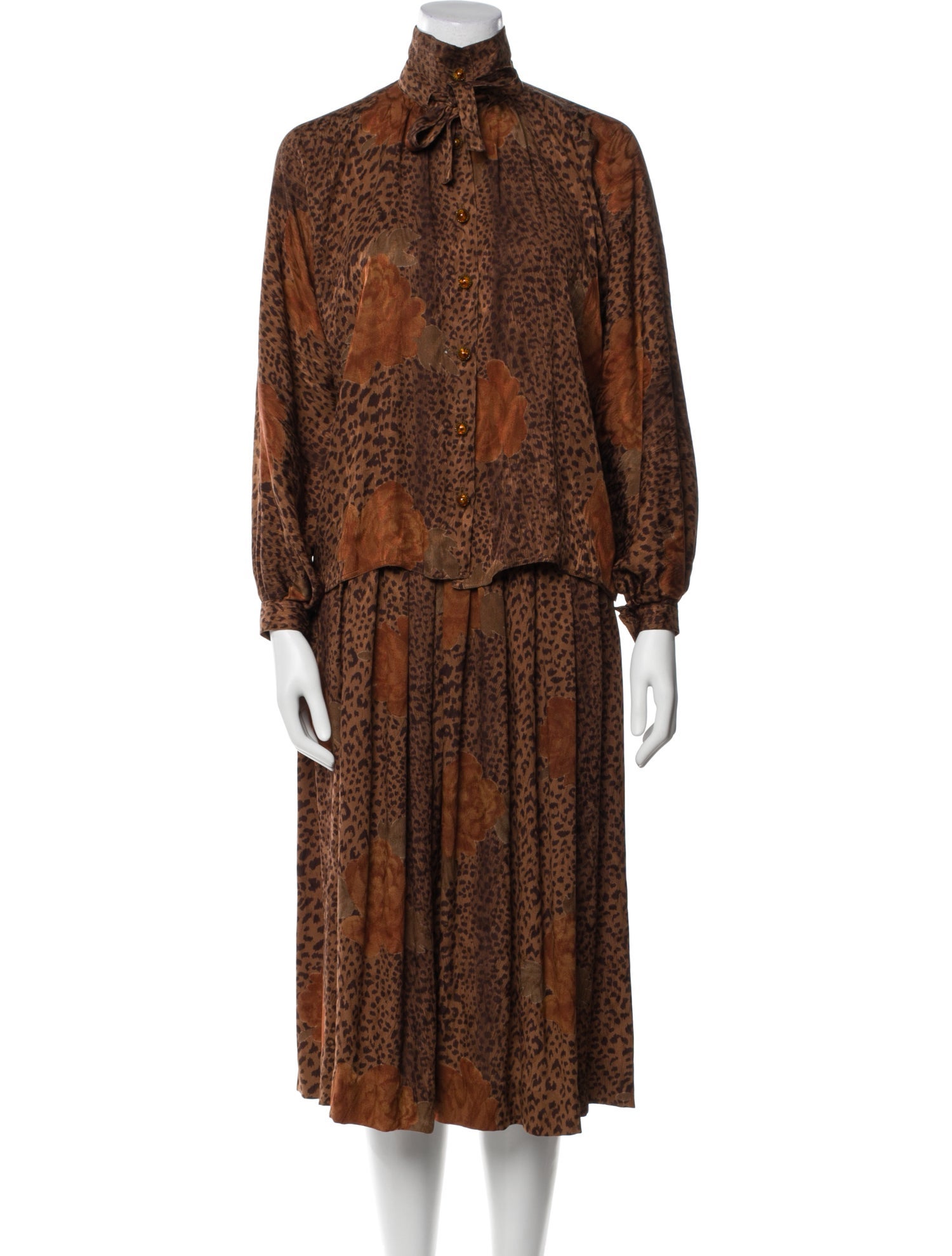 Geoffrey Beene Silk Animal Print Skirt Set