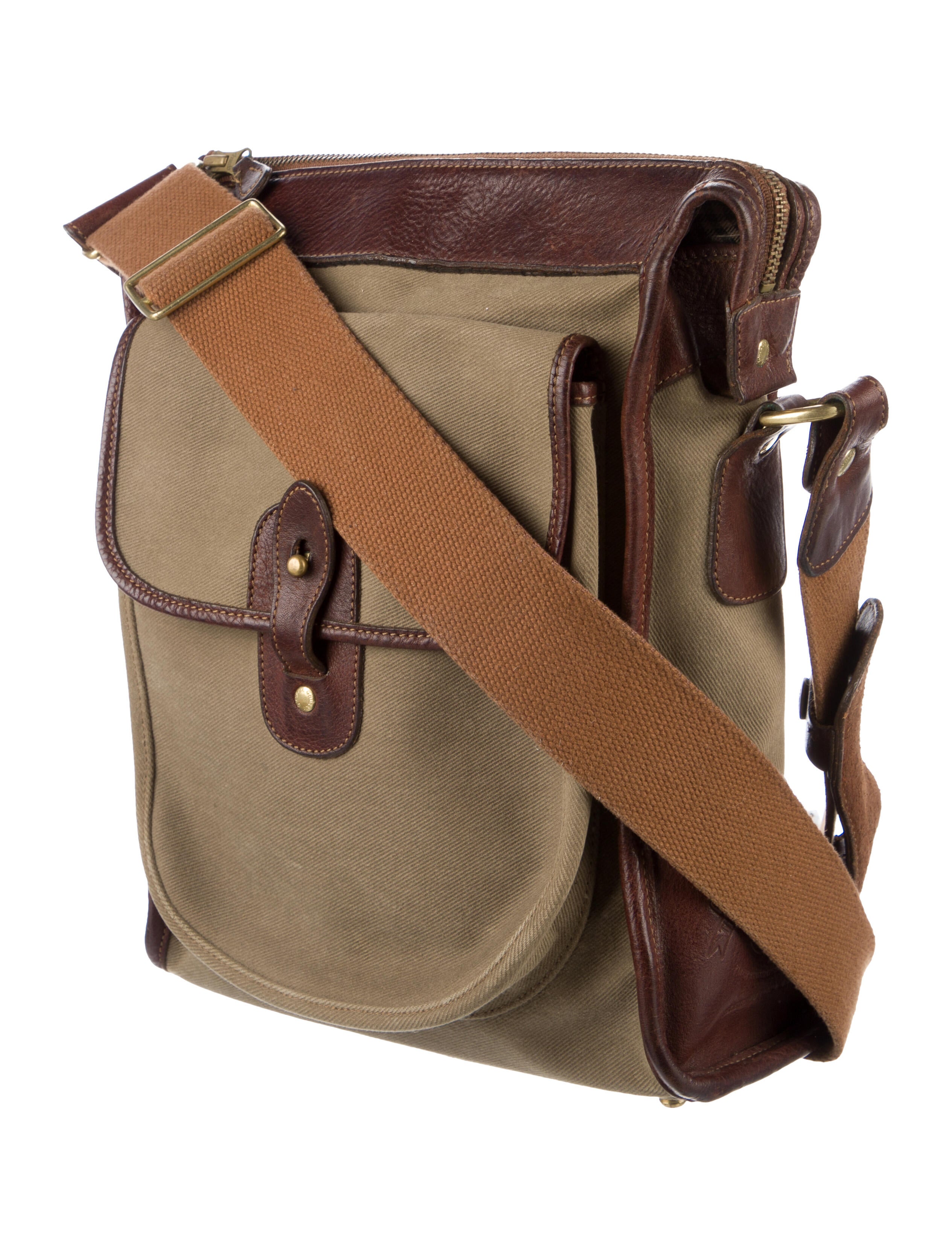 Ghurka LeatherTrimmed Canvas Messenger Bag Green Messenger Bags