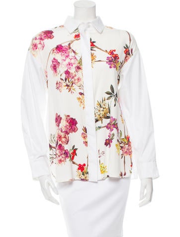 Giambattista Valli Silk Floral Button-Up Top w/ Tags