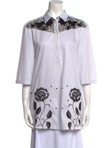 Giambattista Valli Tops Printed Three-Quarter Sleeve Button-Up Top Us6, It42 | M