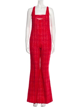 Giambattista Valli Plaid Print Square Neckline Jumpsuit
