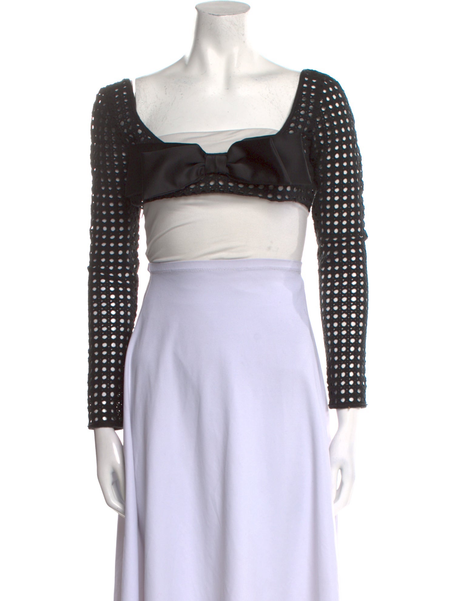 Giambattista Valli Square Neckline Long Sleeve Crop Top